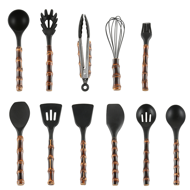 Silicone Bamboo Root Handle Cooking Utensils Set