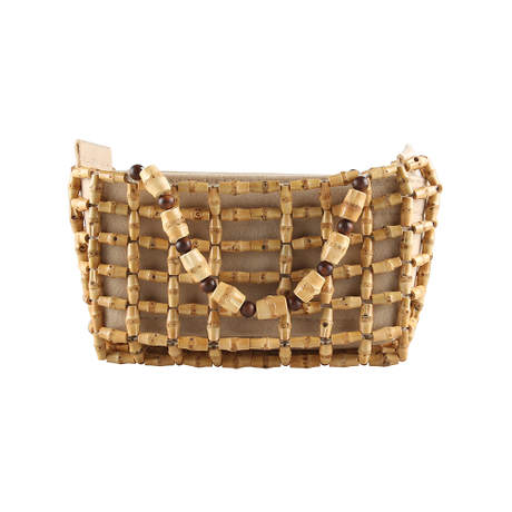 Natural Bamboo Root Beaded Hollow Handbag