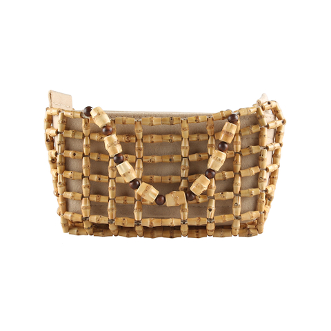 Natural Bamboo Root Beaded Hollow Handbag