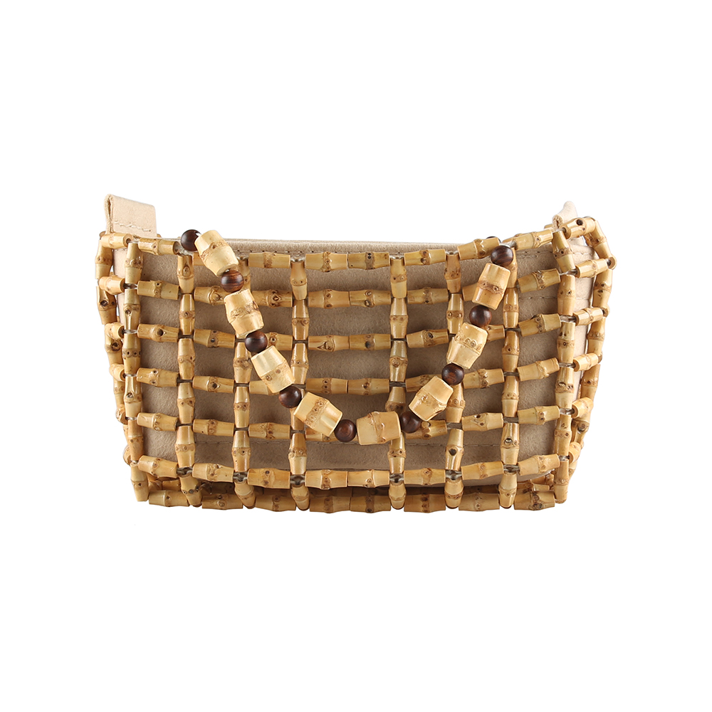Natural Bamboo Root Beaded Hollow Handbag