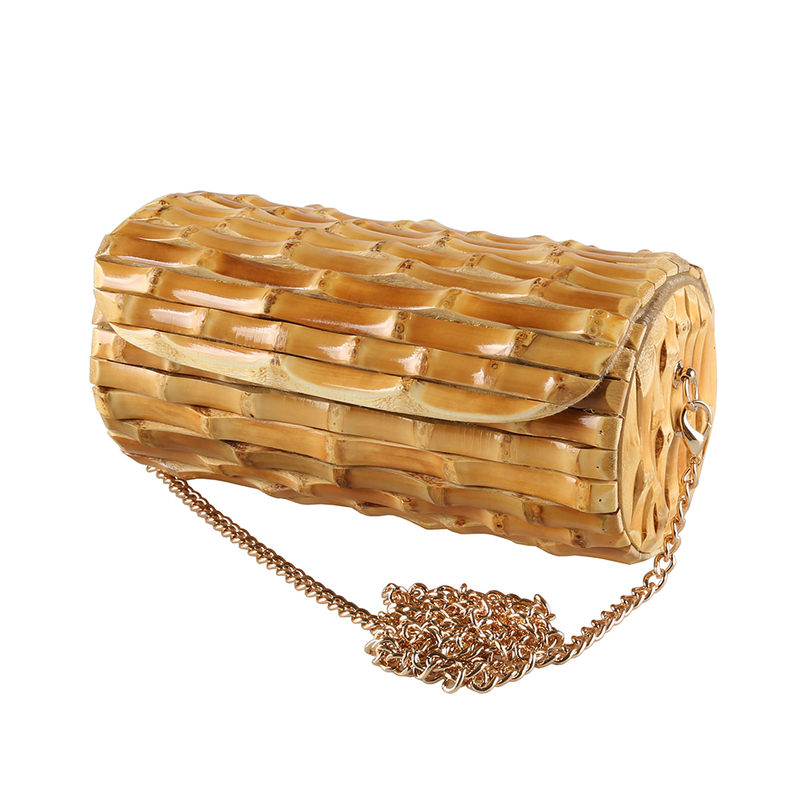 Cylinder Natural Bamboo Root Cross Body Bag