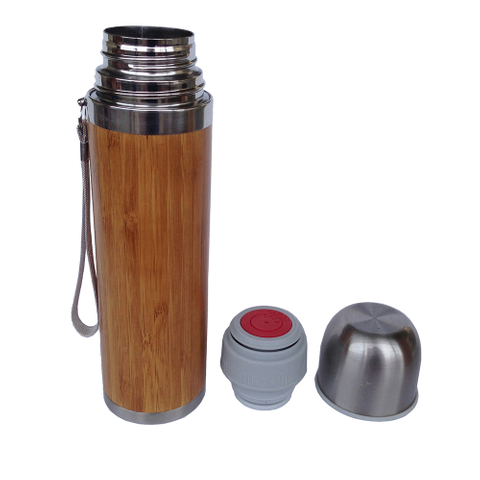 Stainless Steel Bamboo Thermos Flask Travel Tumbler