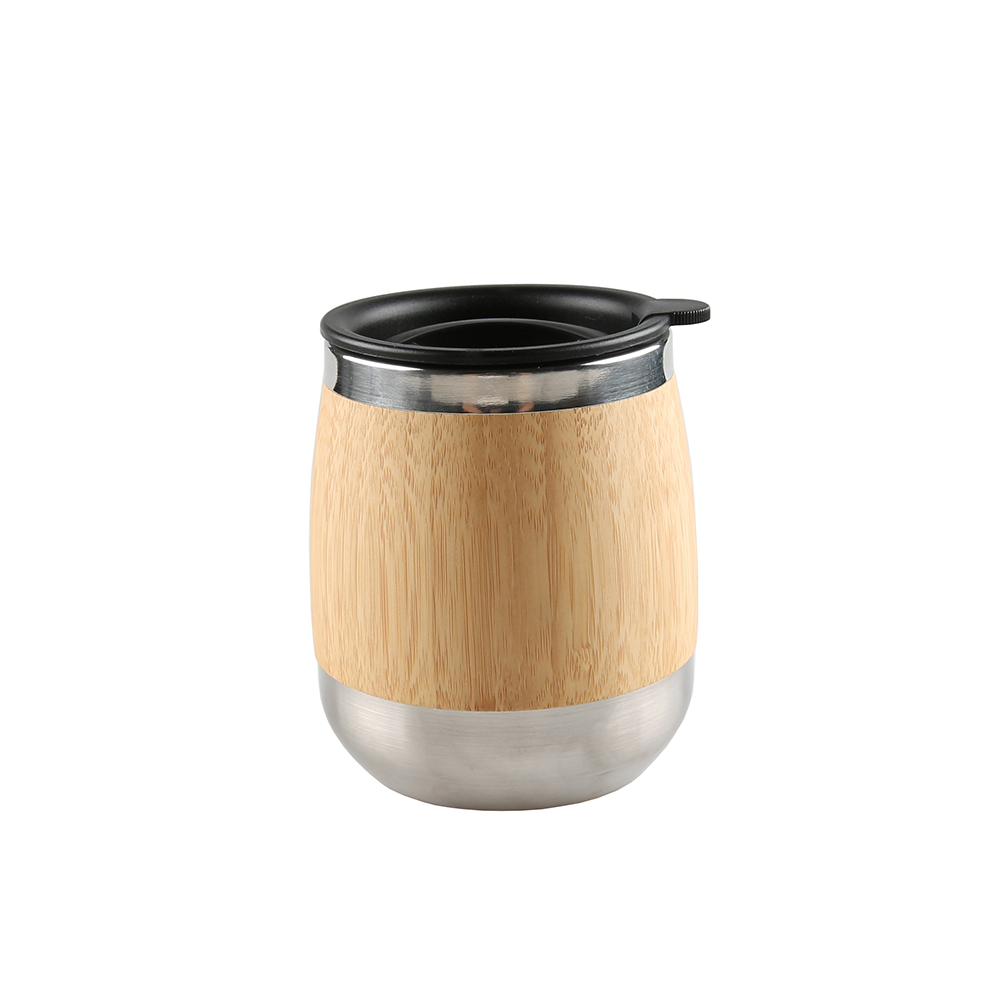 304 Stainless Steel Bamboo Tea Cup Coffee Mug with Lid