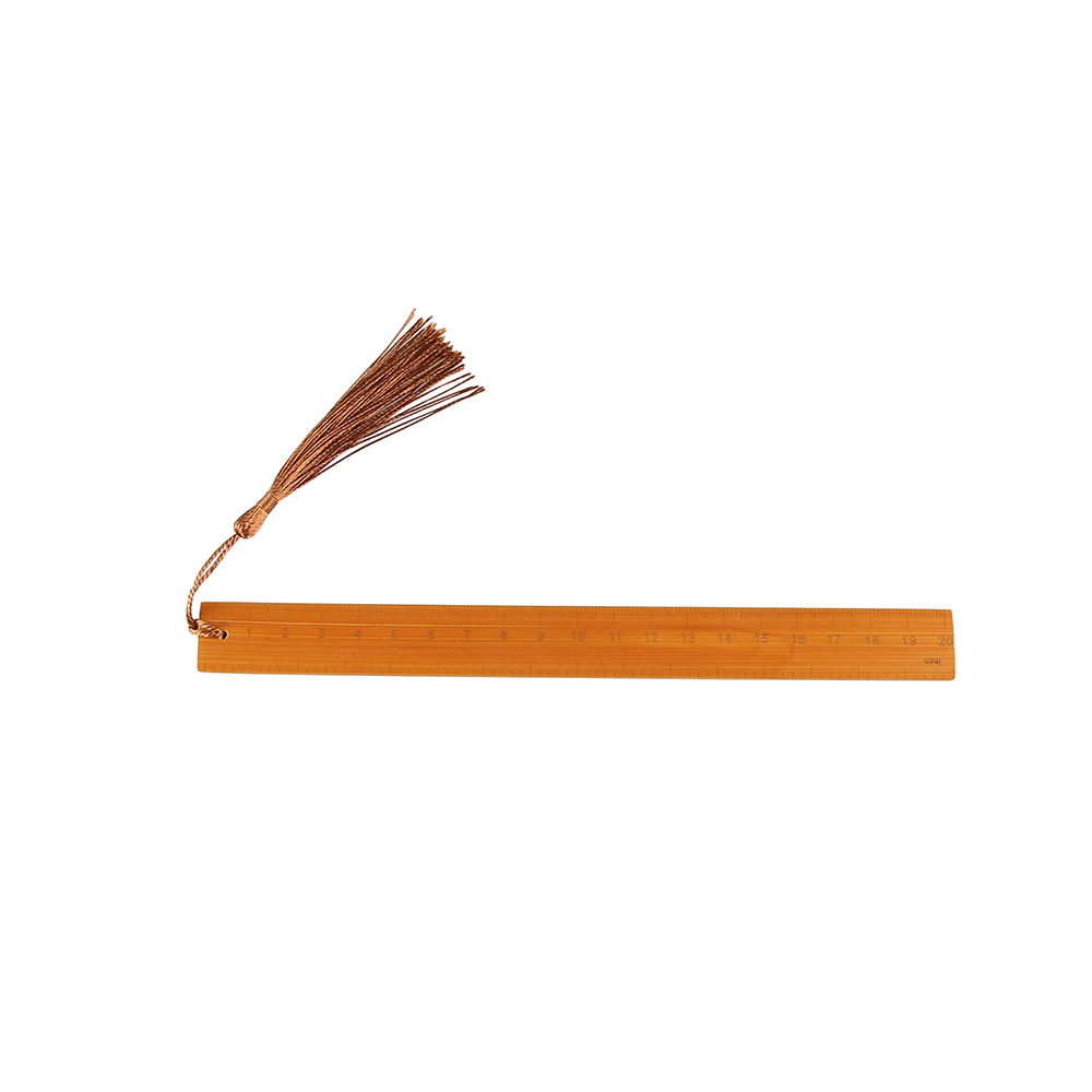 Dual Scale Multi-Functional Natural Bamboo Bookmark Ruler with Tassel