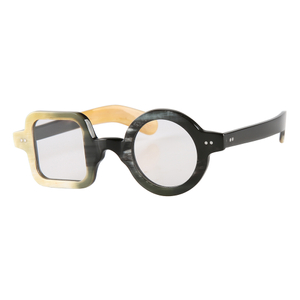 Half Round Half Square Black White Horn Eyeglasses