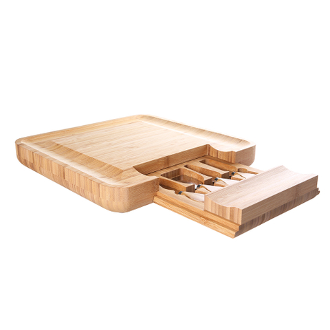 Bamboo Wood Charcuterie Cheese Board with Knife Set