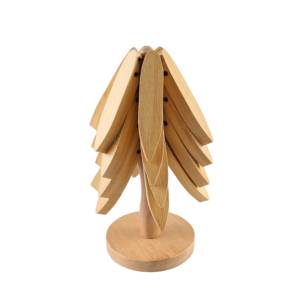Tree Leaves Stand Bamboo Wooden Trivet Coasters