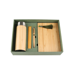 Bamboo Business Gift Set of Vacuum Cup Ball Pen Ruler Bookmark Notebook