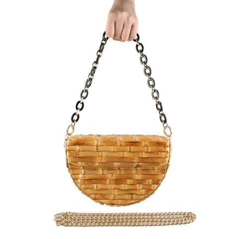 Half Round Moon Bamboo Root Shoulder Cross Body Bag