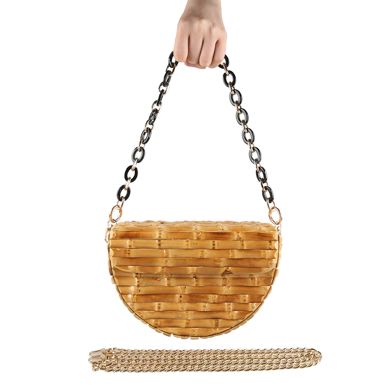 Half Round Moon Bamboo Root Shoulder Cross Body Bag