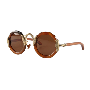 Cylindrical‌ Wooden Temples Copper Metal Bridge Round Edges Horn Frame Sunglasses