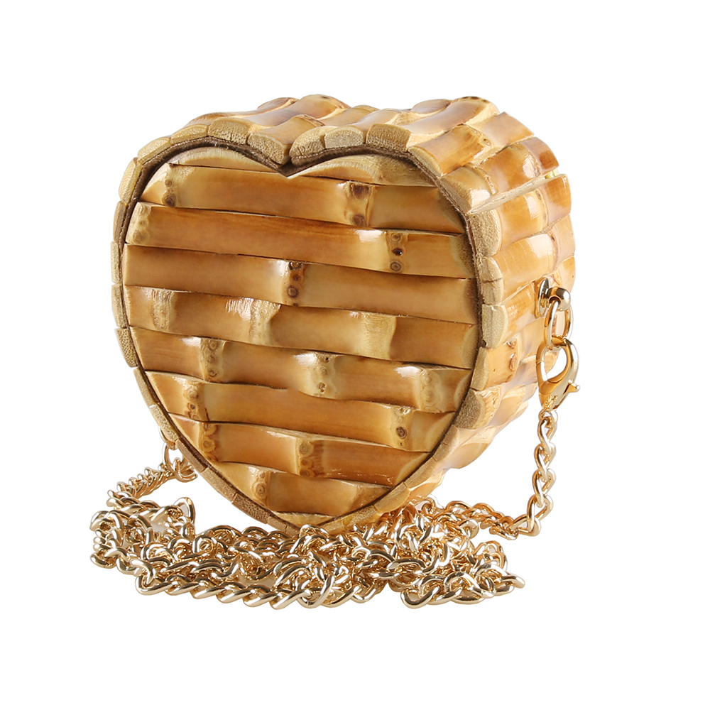 Handmade Heart Shape Natural Bamboo Root Mini Crossbody Bag