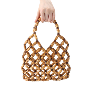 Natural Wood Wooden Bamboo Root Beads Hollowed Handbag