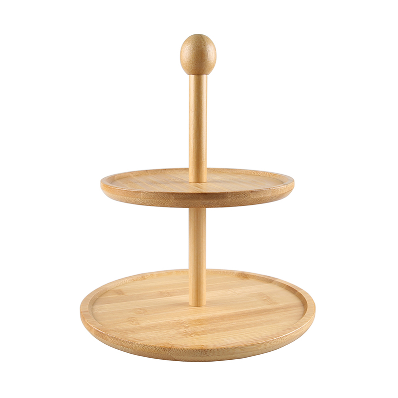 Bamboo Wood 2 Tiered Serving Tray Stand 