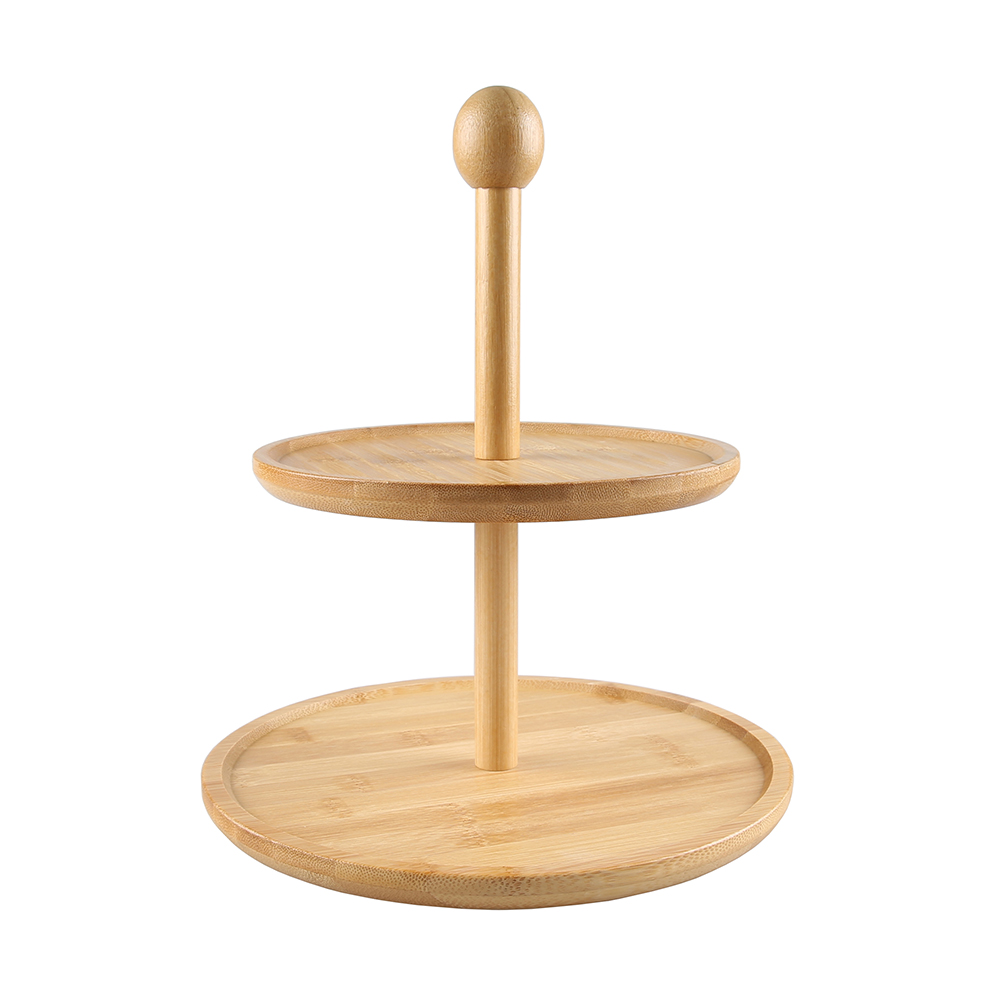 Bamboo Wood 2 Tiered Serving Tray Stand 