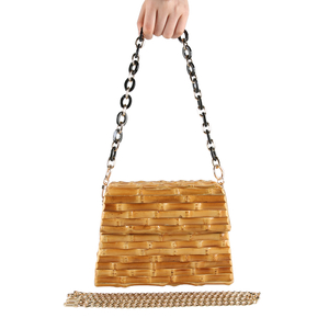 Geometric Trapezoid Shape Bamboo Root Shoulder Crossbody Bag Purse