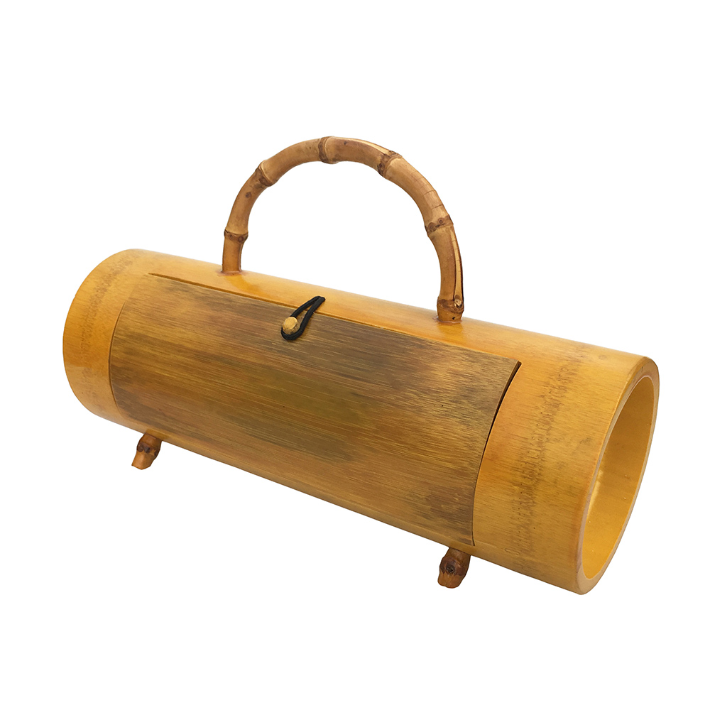 Natural Bamboo Tube Handbag Round Bucket Purse