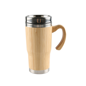 Stainless Steel Bamboo Insulated Vacuum Car Cup Travel Auto Mug with Handle Lid