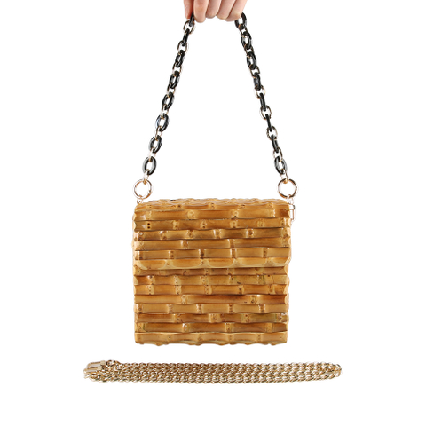 Square Bamboo Root Shoulder Cross Body Bag Handbag Purse