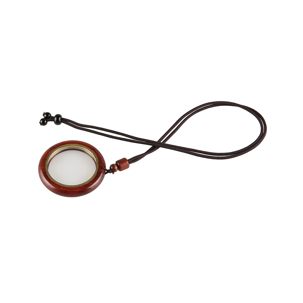 Red Wood Reading Glass Magnifier Pendant Necklace Ebony Wood Car Hanging Ornament Keychain
