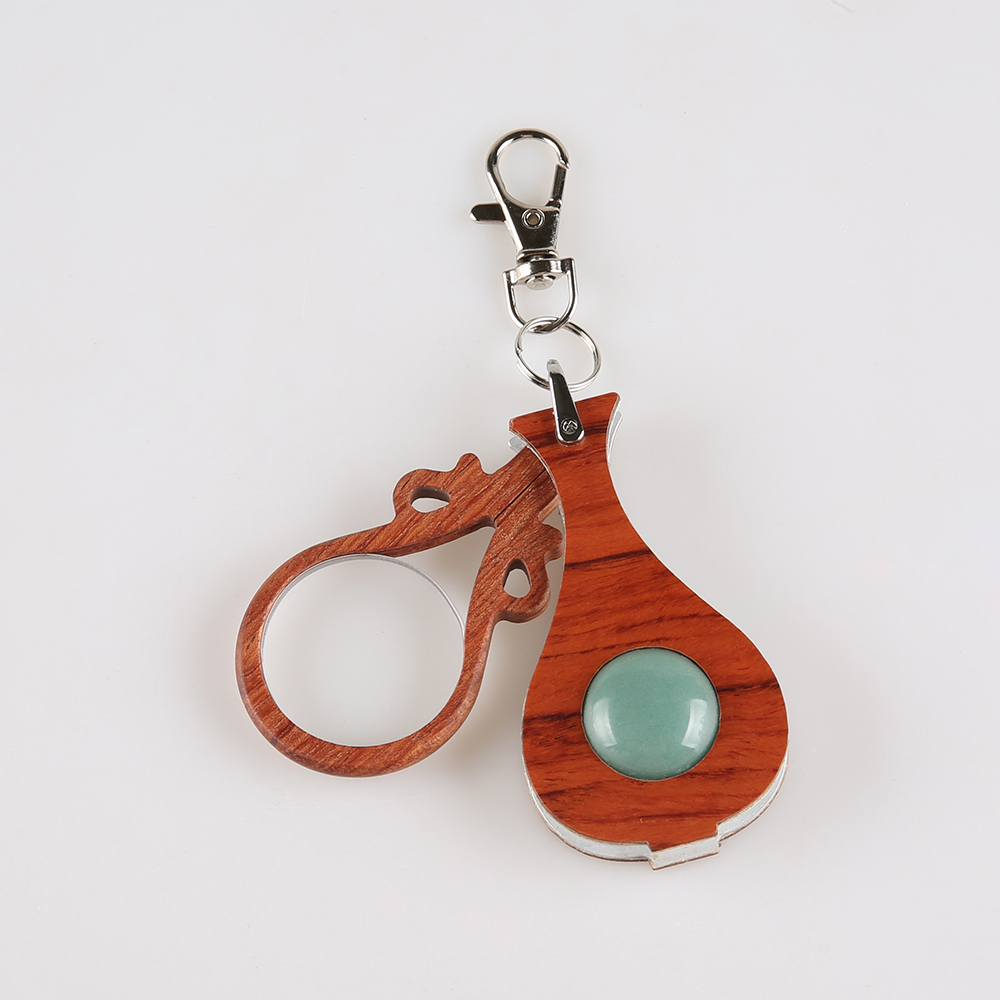Wooden Keychain Car Hanging Ornament Pendant Reading Glass Magnifier
